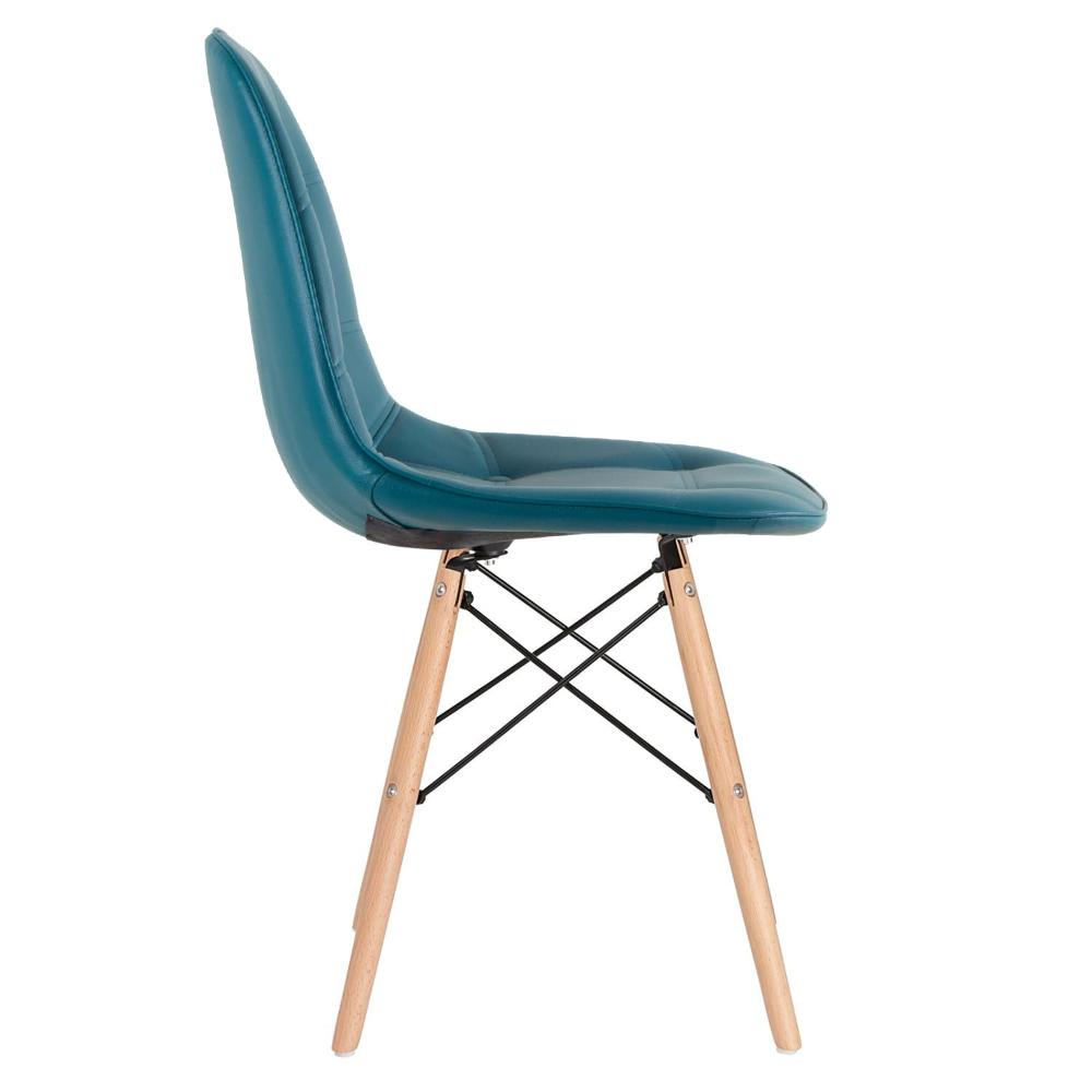Mesa Eames com tampo de vidro 120 cm + 4 cadeiras estofadas Eiffel Botonê Turquesa