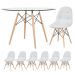 Mesa Eames com tampo de vidro 120 cm + 6 cadeiras estofadas Eiffel Botonê Cinza claro