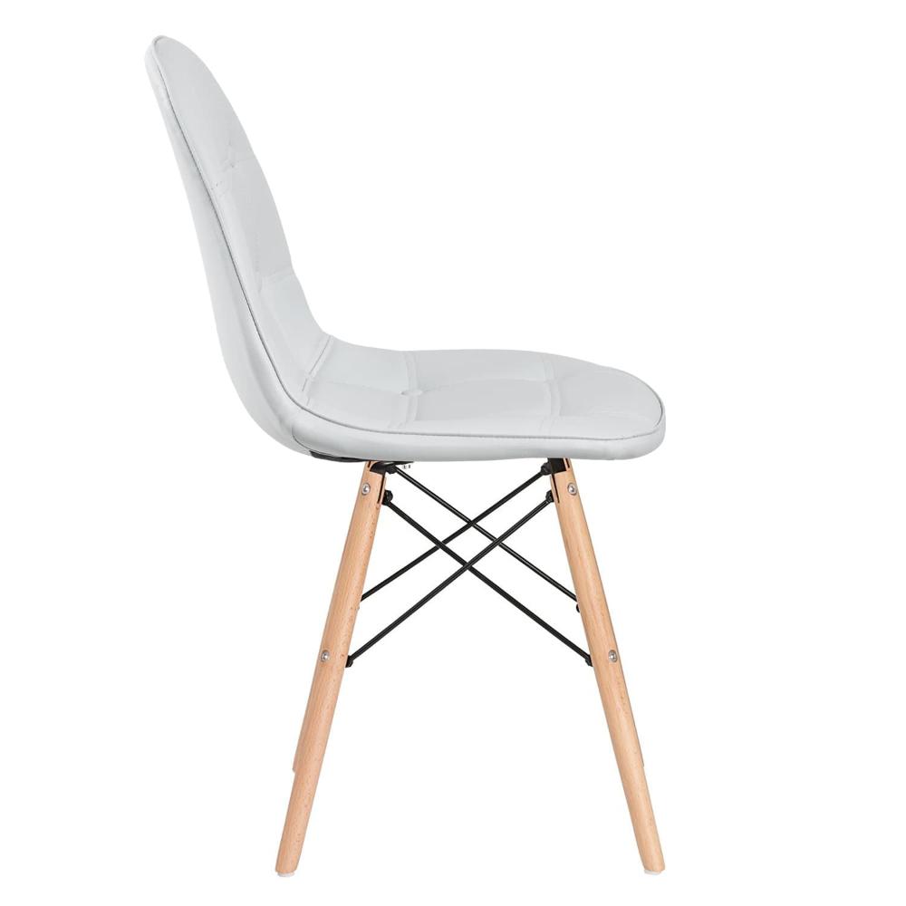 Mesa Eames com tampo de vidro 120 cm + 6 cadeiras estofadas Eiffel Botonê Cinza claro