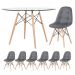 Mesa Eames com tampo de vidro 120 cm + 6 cadeiras estofadas Eiffel Botonê Cinza escuro