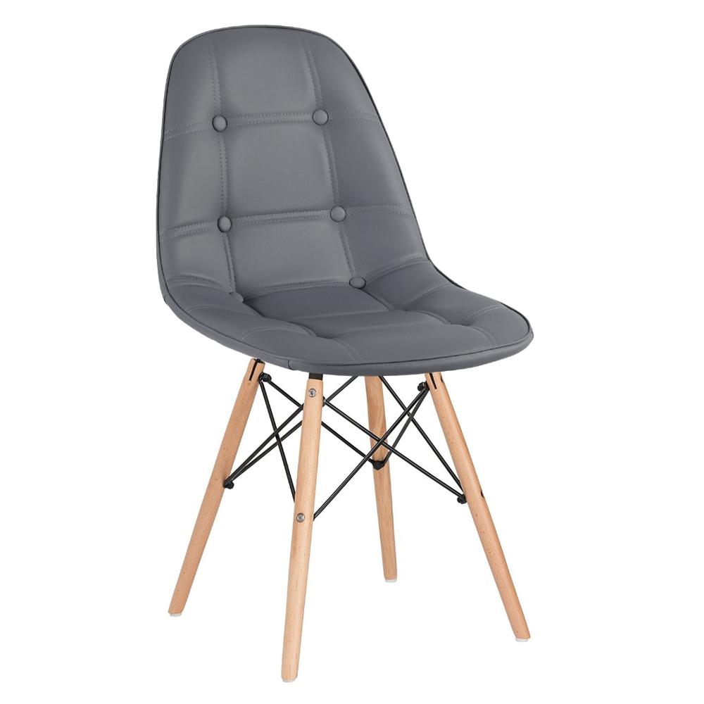 Mesa Eames com tampo de vidro 120 cm + 6 cadeiras estofadas Eiffel Botonê Cinza escuro