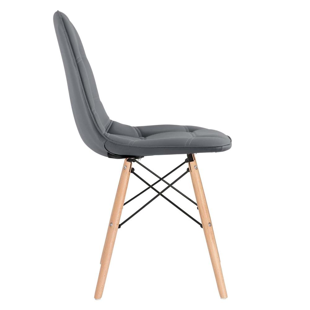 Mesa Eames com tampo de vidro 120 cm + 6 cadeiras estofadas Eiffel Botonê Cinza escuro