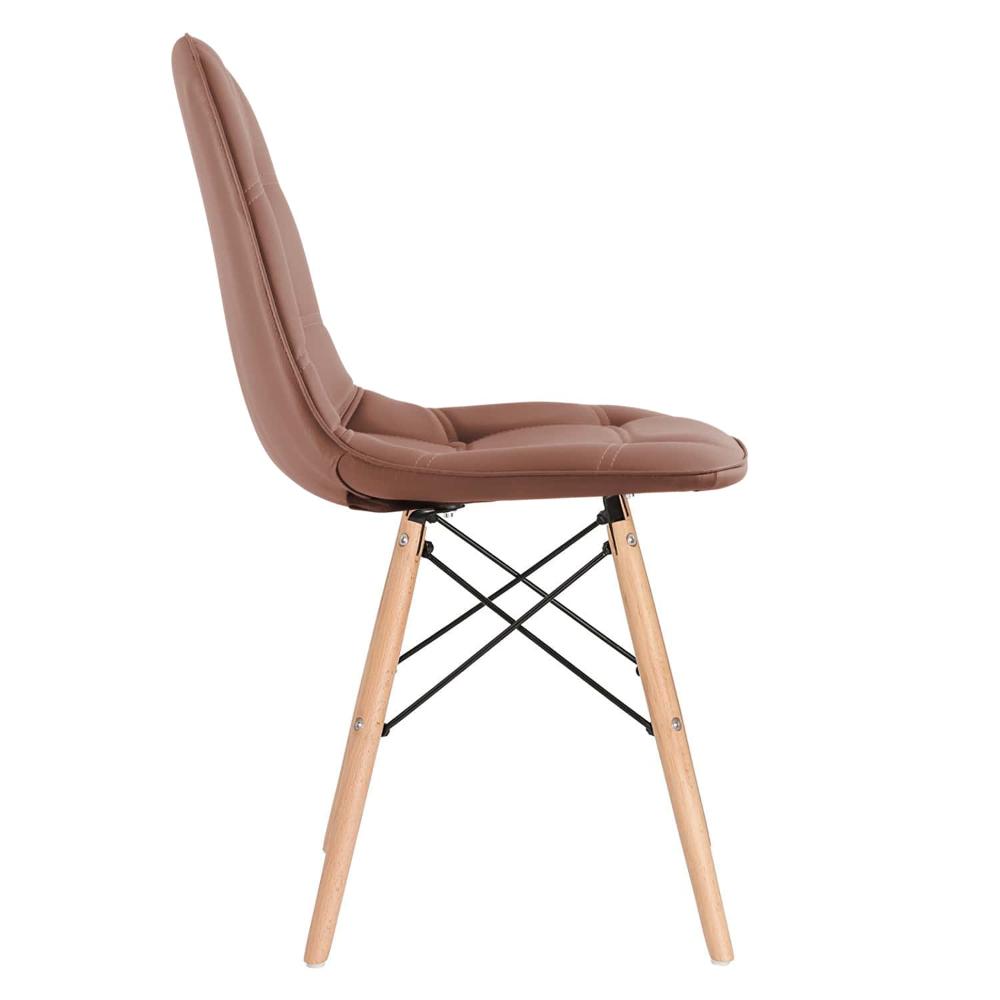 Mesa Eames com tampo de vidro 120 cm + 6 cadeiras estofadas Eiffel Botonê Marrom