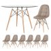 Mesa Eames com tampo de vidro 120 cm + 6 cadeiras estofadas Eiffel Botonê Nude