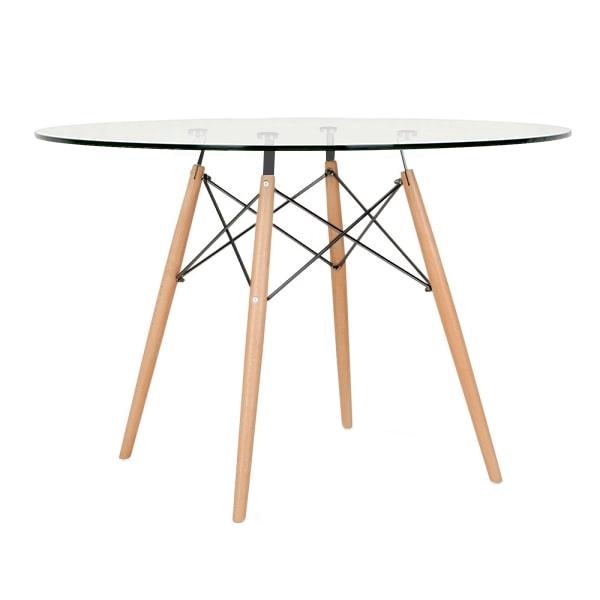 Mesa Eames com tampo de vidro 120 cm + 6 cadeiras estofadas Eiffel Botonê Nude