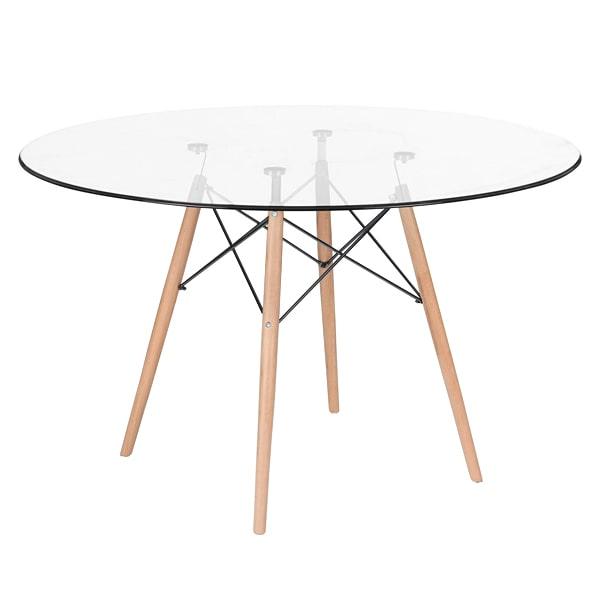 Mesa Eames com tampo de vidro 120 cm + 6 cadeiras estofadas Eiffel Botonê Nude