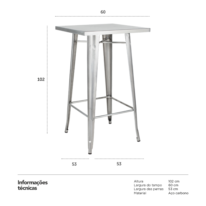 Mesa alta Iron Tolix - Metal - Bar - Bistrô - Gourmet - Metal natural galvanizado