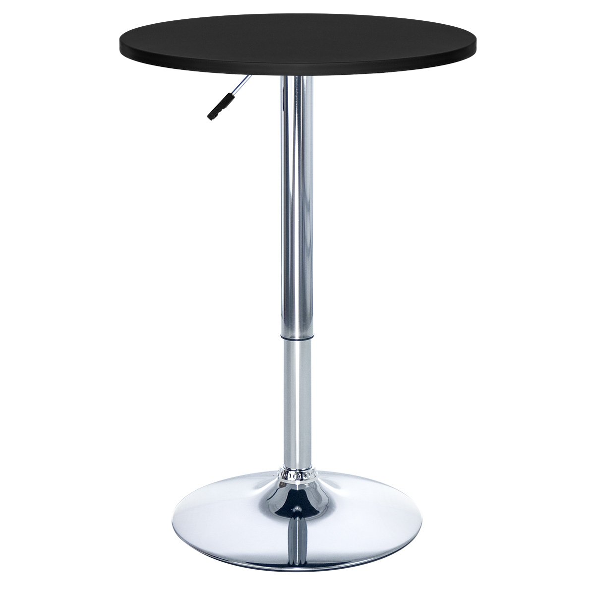 Mesa alta bar bistro Apollo redonda 60 cm tampo madeira ajustável Preto