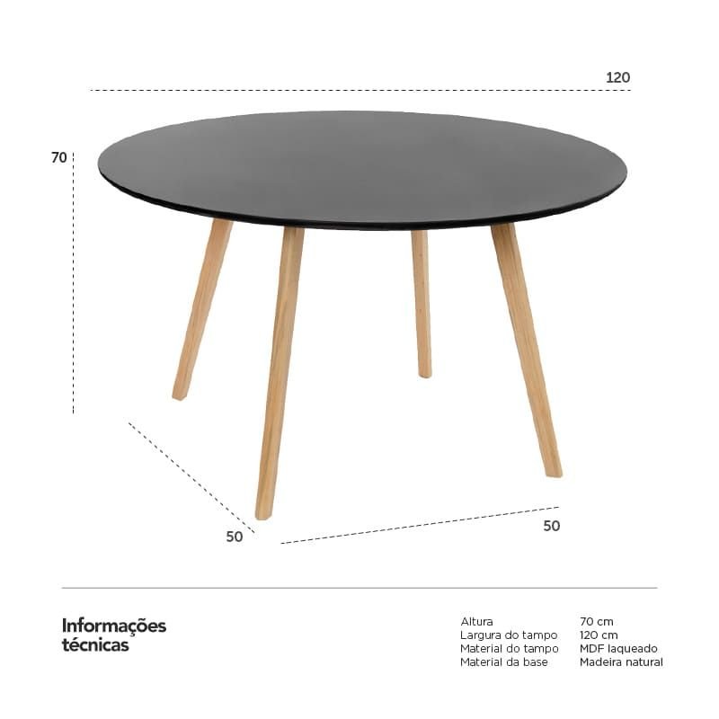 Mesa de jantar cozinha redonda Leda 120 cm Preto