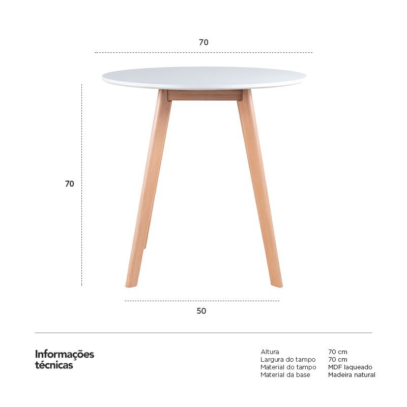 Mesa de jantar cozinha redonda Leda 70 cm Branco