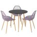 Mesa de jantar redonda 80 cm preto + 3 cadeiras Clarice Cloe Fendi
