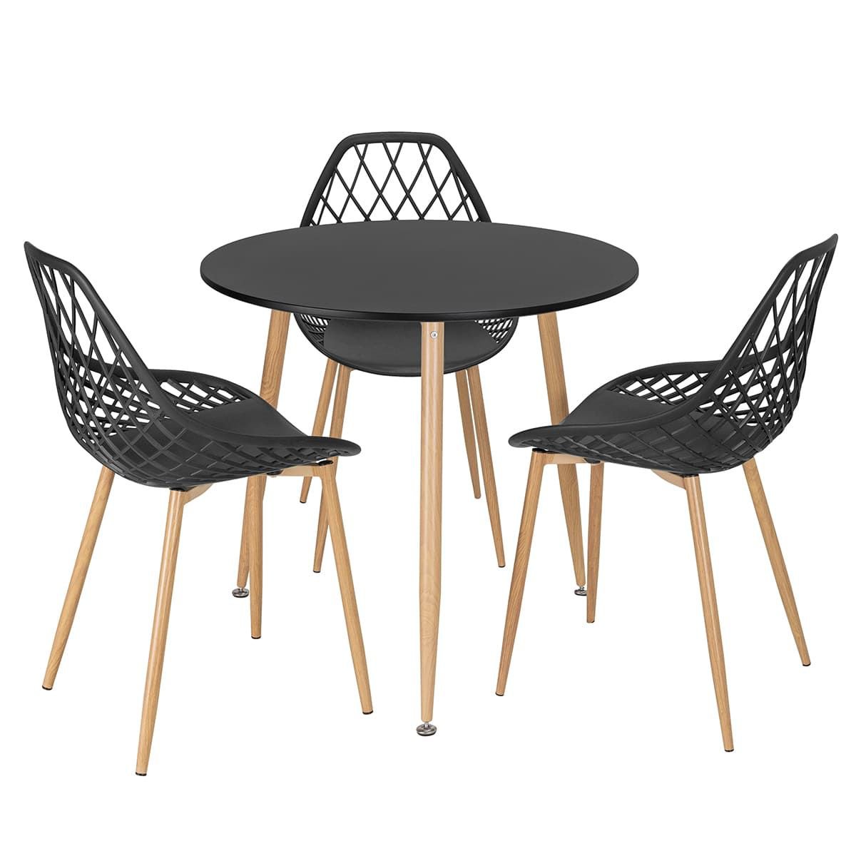 Mesa de jantar redonda 80 cm preto + 3 cadeiras Clarice Cloe Preto