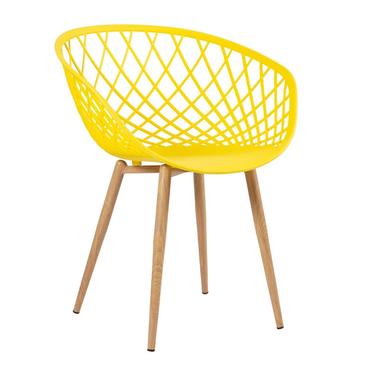Mesa de jantar redonda 80 cm preto + 3 cadeiras Clarice Nest Amarelo
