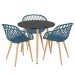 Mesa de jantar redonda 80 cm preto + 3 cadeiras Clarice Nest Azul petróleo