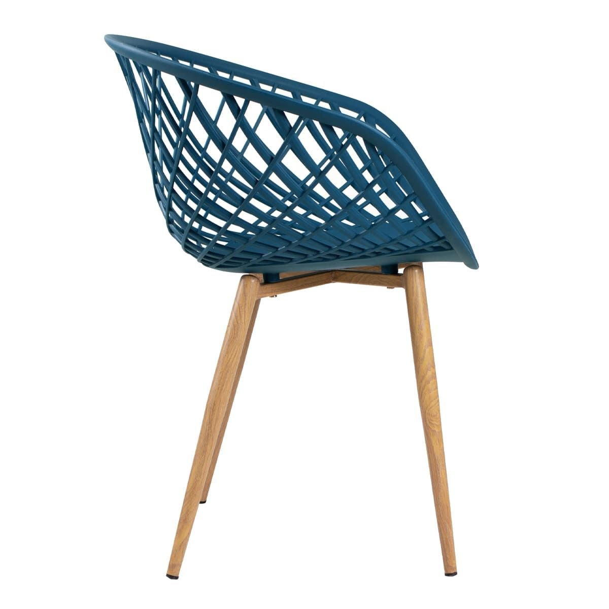 Mesa de jantar redonda 80 cm preto + 3 cadeiras Clarice Nest Azul petróleo