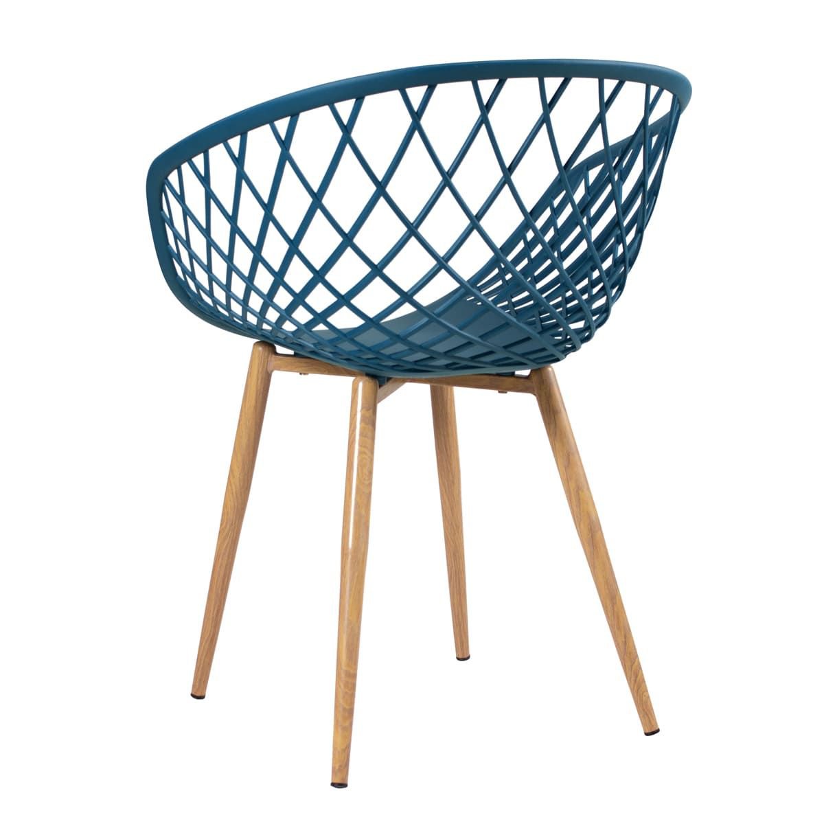 Mesa de jantar redonda 80 cm preto + 3 cadeiras Clarice Nest Azul petróleo