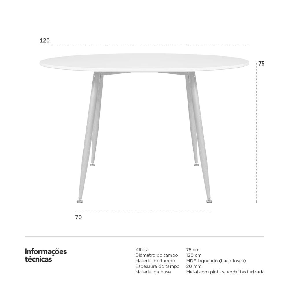 Mesa de jantar redonda Clarice 120 cm Branco