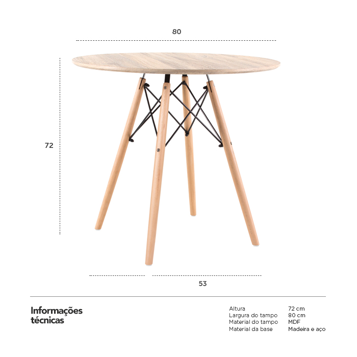 Mesa de jantar redonda Eames Eiffel - Wood - Tampo amadeirado - 80 cm