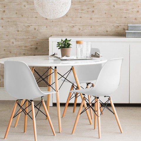 Mesa de jantar redonda Eames Eiffel - Wood - Tampo de MDF - 100 cm - Branco