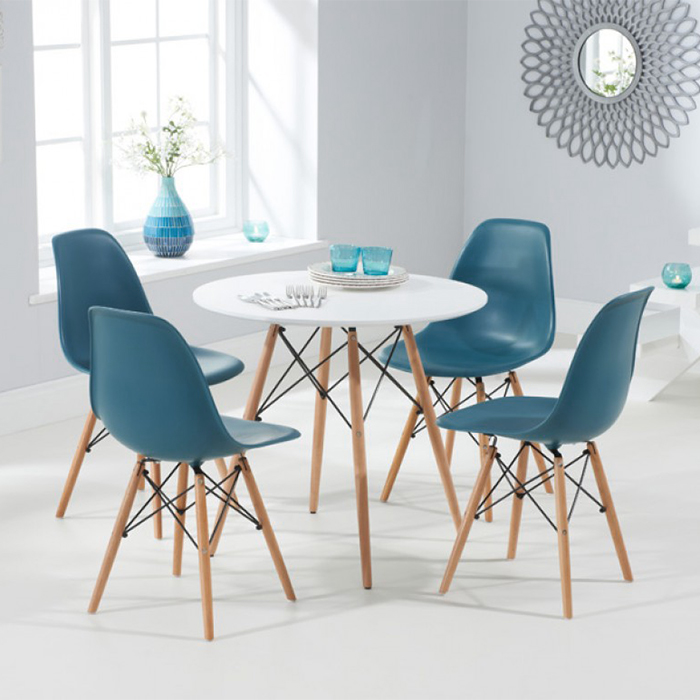 Mesa de jantar redonda Eames Eiffel - Wood - Tampo de MDF - 70 cm - Branco