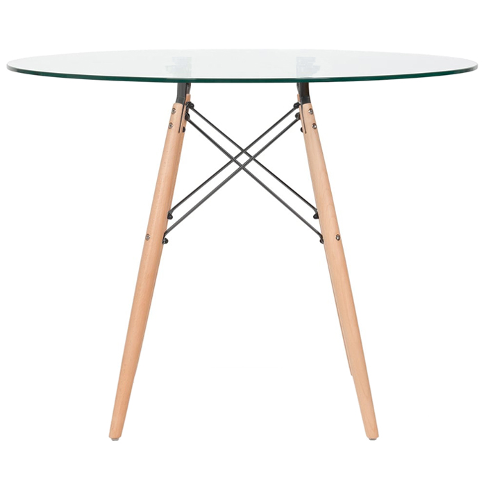 Mesa de jantar redonda Eames Eiffel - Wood - Tampo de vidro - 100 cm