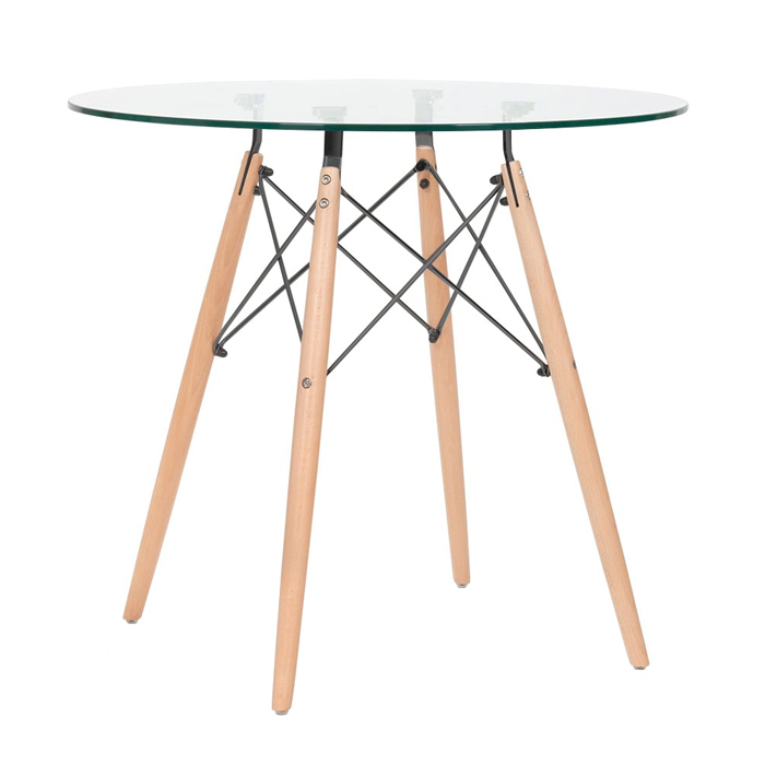 Mesa de jantar redonda Eames Eiffel - Wood - Tampo de vidro - 80 cm