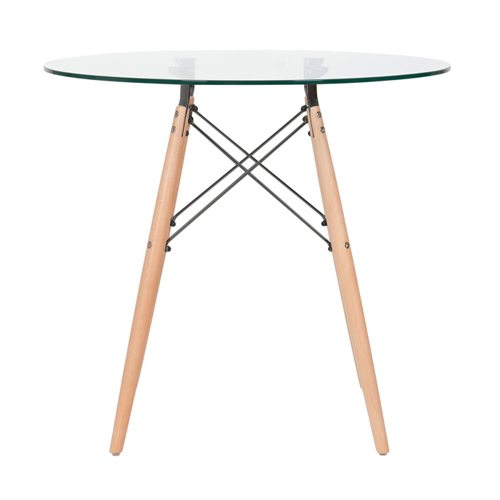 Mesa de jantar redonda Eames Eiffel - Wood - Tampo de vidro - 80 cm