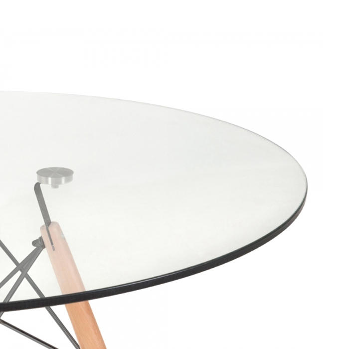 Mesa de jantar redonda Eames Eiffel - Wood - Tampo de vidro - 80 cm