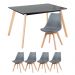 Mesa de jantar retangular 80 x 120 cm preto + 4 cadeiras Leda cinza escuro