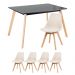 Mesa de jantar retangular 80 x 120 cm preto + 4 cadeiras Leda creme
