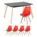 Mesa de jantar retangular 80 x 120 cm preto + 4 cadeiras Leda vermelho