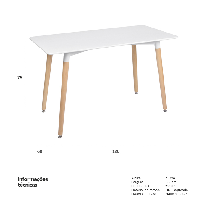 Mesa de jantar retangular Eames - Square - 60 x 120 cm - Branco