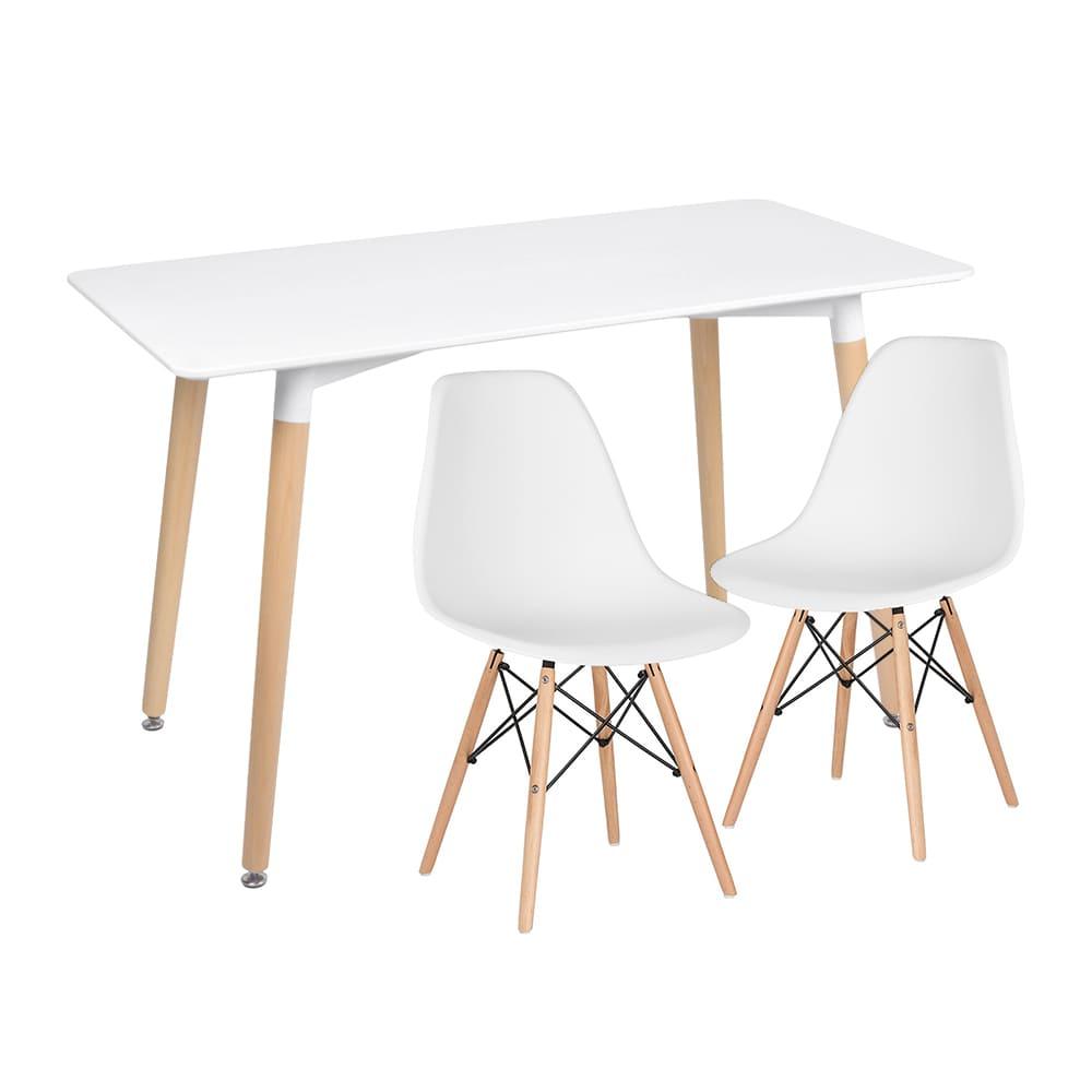 Mesa de jantar retangular Eames 60 x 120 cm branco + 2 cadeiras Eiffel DSW Branco