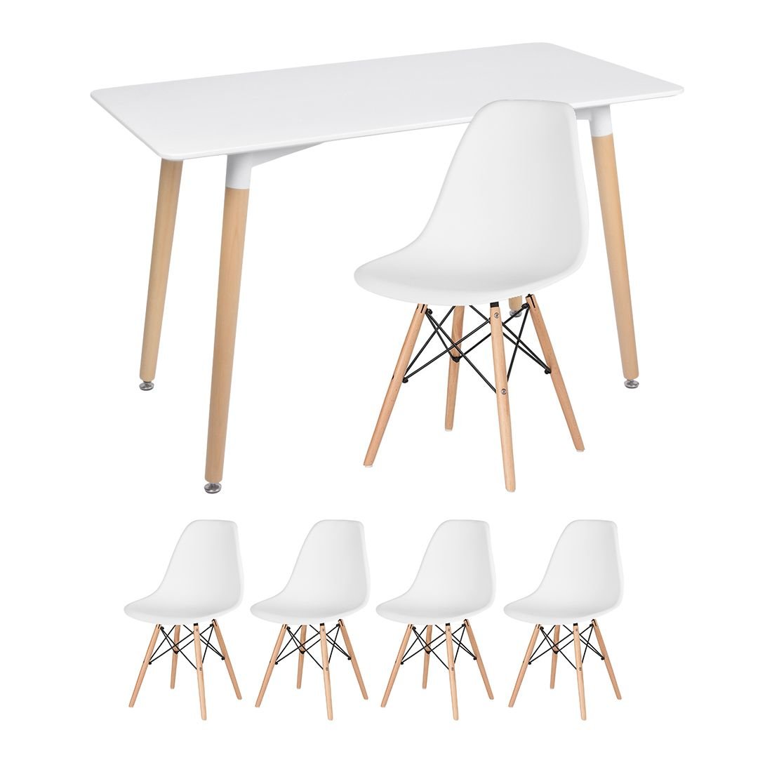 Mesa de jantar retangular Eames 60 x 120 cm branco + 4 cadeiras Eiffel DSW Branco