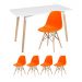 Mesa de jantar retangular Eames 60 x 120 cm branco + 4 cadeiras Eiffel DSW Laranja