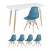 Mesa de jantar retangular Eames 60 x 120 cm branco + 4 cadeiras Eiffel DSW Turquesa