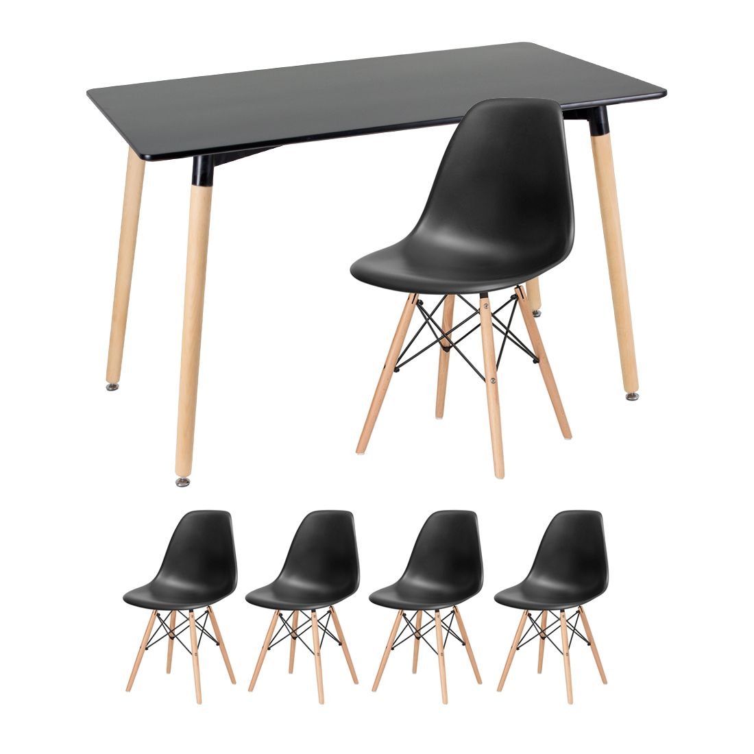 Mesa de jantar retangular Eames 60 x 120 cm preto + 4 cadeiras Eiffel DSW Preto
