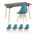 Mesa de jantar retangular Eames 60 x 120 cm preto + 4 cadeiras Eiffel DSW Turquesa