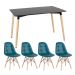 Mesa de jantar retangular Eames 80 x 120 cm + 4 cadeiras Eiffel Botonê Mesa preto com cadeiras turquesa