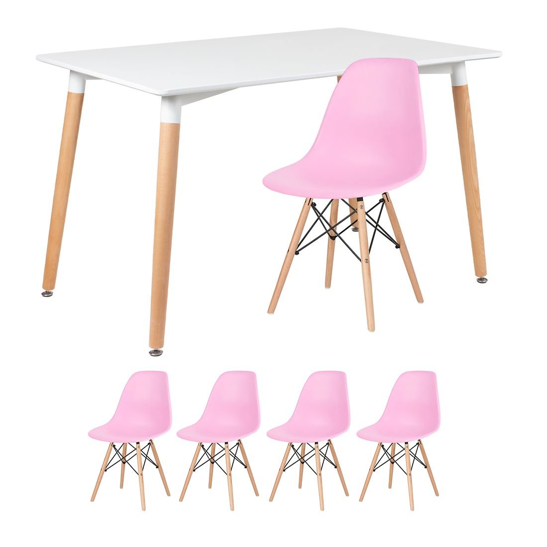 Mesa de jantar retangular Eames 80 x 120 cm + 4 cadeiras Eiffel DSW Mesa preto com cadeiras creme