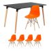 Mesa de jantar retangular Eames 80 x 120 cm + 4 cadeiras Eiffel DSW Mesa preto com cadeiras laranja