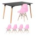 Mesa de jantar retangular Eames 80 x 120 cm + 4 cadeiras Eiffel DSW Mesa preto com cadeiras rosa claro