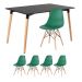Mesa de jantar retangular Eames 80 x 120 cm + 4 cadeiras Eiffel DSW Mesa preto com cadeiras verde escuro