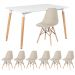 Mesa de jantar retangular Eames 80 x 120 cm + 6 cadeiras Eiffel DSW Mesa branco com cadeiras nude