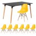 Mesa de jantar retangular Eames 80 x 120 cm + 6 cadeiras Eiffel DSW Mesa preto com cadeiras amarelo