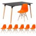 Mesa de jantar retangular Eames 80 x 120 cm + 6 cadeiras Eiffel DSW Mesa preto com cadeiras laranja
