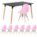 Mesa de jantar retangular Eames 80 x 120 cm + 6 cadeiras Eiffel DSW Mesa preto com cadeiras rosa claro