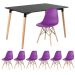 Mesa de jantar retangular Eames 80 x 120 cm + 6 cadeiras Eiffel DSW Mesa preto com cadeiras roxo