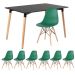 Mesa de jantar retangular Eames 80 x 120 cm + 6 cadeiras Eiffel DSW Mesa preto com cadeiras verde escuro