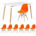 Mesa de jantar retangular Eames 80 x 120 cm branco + 6 cadeiras Eiffel DSW Laranja